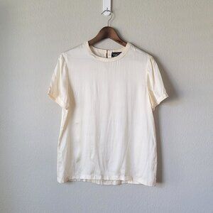 Kay Unger 100% Silk Blouse S | Ivory Minimalist Elegant Top | Short Sleeve Shirt
